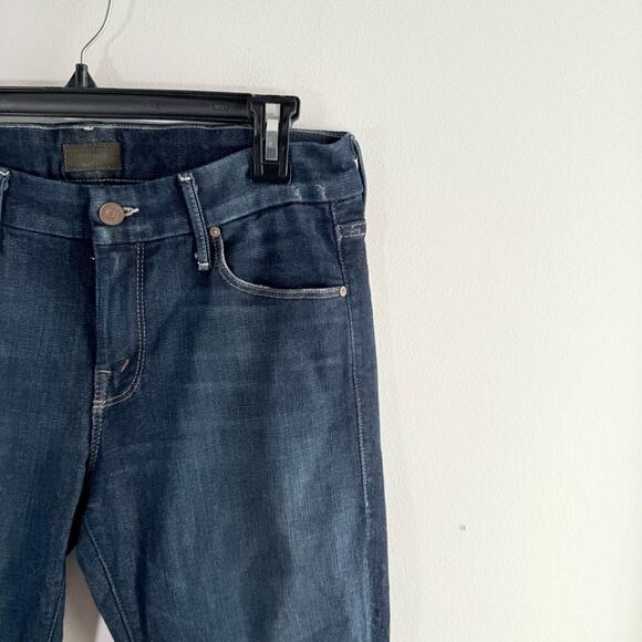 Mother Dark Wash Looker Ankle Fray Medium Rise Distressed Knee Skinny Jeans 29 - Picture 4 of 15